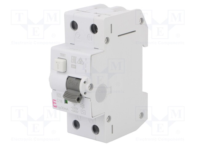 RCBO breaker; Inom: 16A; Ires: 30mA; Poles: 2; 230/400VAC; DIN; IP20