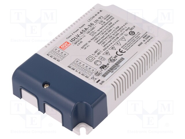 Power supply: switched-mode; LED; 45W; 36VDC; 1.25A; 90÷295VAC