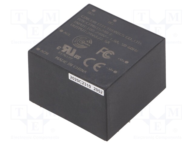 Converter: AC/DC; 60W; Uout: 24VDC; Iout: 2.5A; 89%; Mounting: PCB