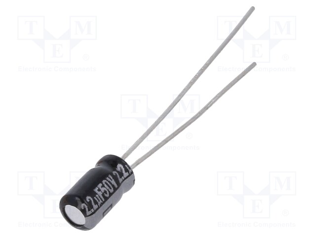 Capacitor: electrolytic; THT; 2.2uF; 50VDC; Ø4x7mm; Pitch: 1.5mm