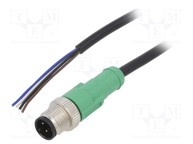 Connection lead; M12; PIN: 4; straight; 5m; plug; 250VAC; 4A; 250VDC