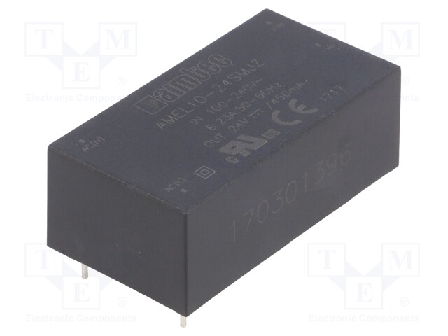 Converter: AC/DC; 10W; Uout: 24VDC; Iout: 0.45A; 83%; Mounting: PCB