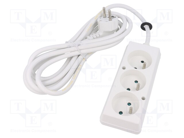 Extension lead; Sockets: 3; white; 3x1,5mm2; 3m; 16A