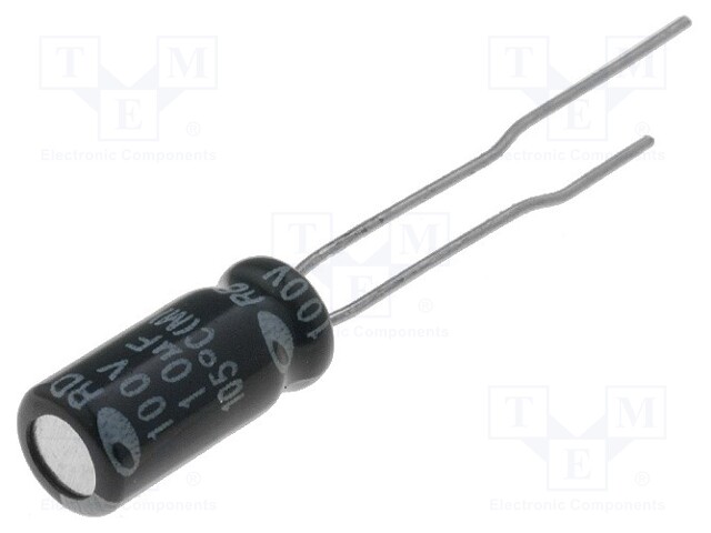 Capacitor: electrolytic; 10uF; 100VDC; Ø5x11mm