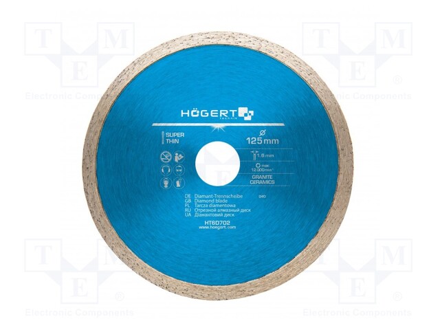 Cutting diamond wheel; Ø: 125mm; Øhole: 22.2mm; Disc thick: 1.6mm