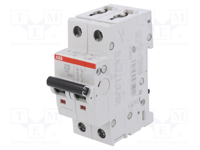 Circuit breaker; 400VAC; Inom: 16A; Poles: 2; DIN; Charact: D; 6kA