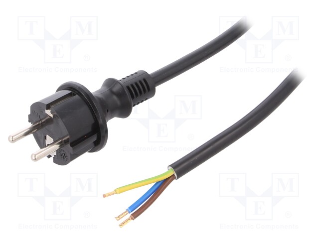 Cable; SCHUKO plug,CEE 7/7 (E/F) plug,wires; 5m; black; PVC; 16A