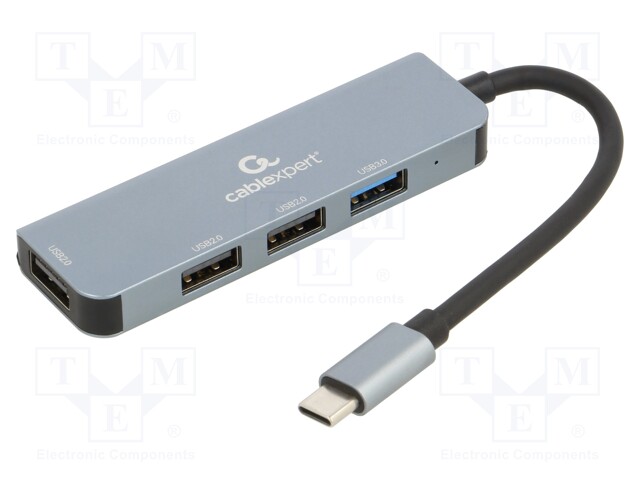 Hub USB; USB A socket x4,USB C plug; USB 2.0,USB 3.1; grey