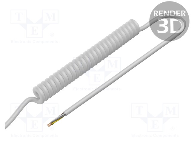 Wire: coiled; 5x0.35mm2; unshielded; PUR; white; 300V; 1.5m; 6m