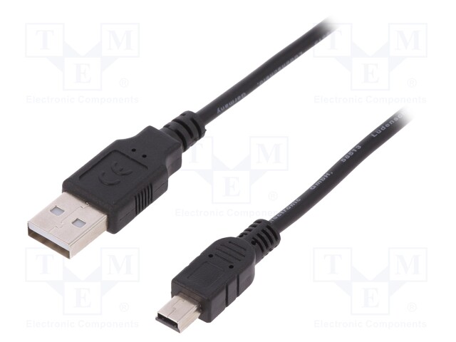 Cable; USB 2.0; USB A plug,USB B mini plug; nickel plated; 3m