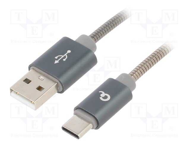 Cable; USB 2.0; USB A plug,USB C plug; 1m; grey; 0.48Gbps; textile