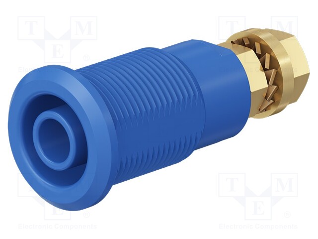 Socket; 4mm banana; 32A; blue; gold-plated; Overall len: 33mm