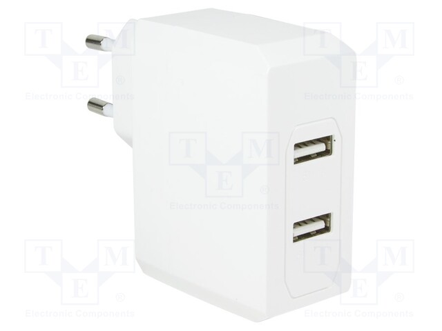 Power supply: switched-mode; 5VDC; 3.4A; Out: USB x2; 17W; Plug: EU