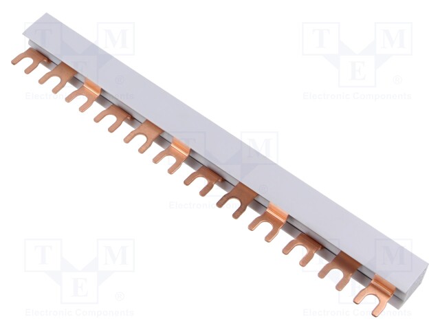 Busbar; 10mm2; Poles: 3; Urated: 400V; 63A; fork; No.of mod: 12; PVC