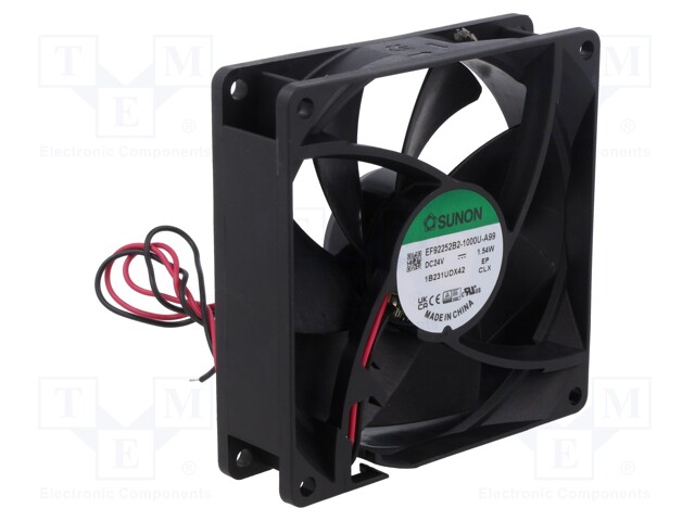 Fan: DC; axial; 24VDC; 92x92x25mm; 58.45m3/h; 37.9dBA; ball bearing