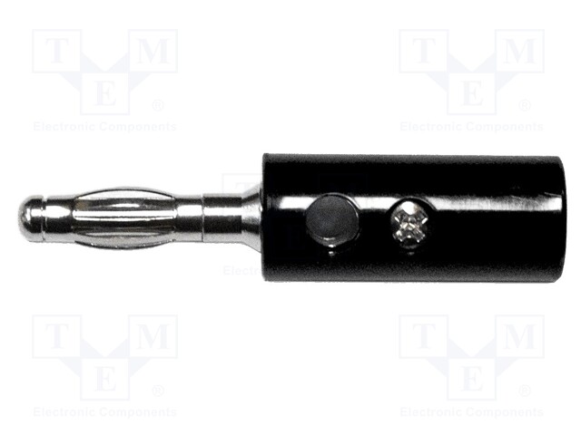 Plug; 4mm banana; 15A; 1kVAC; black; with 4mm transversal socket