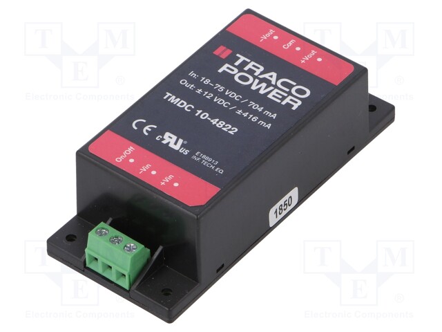 Converter: DC/DC; 10W; Uin: 18÷75V; Uout: 12VDC; Uout2: -12VDC; 65.8g