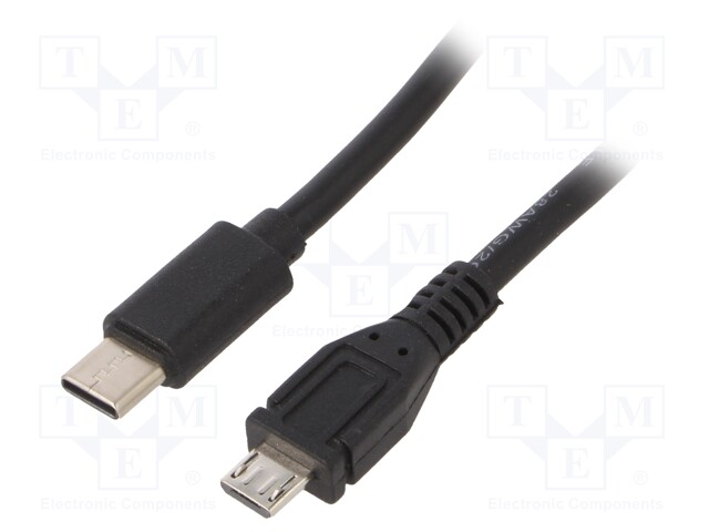 Cable; USB 2.0; USB B micro plug,USB C plug; gold-plated; 1m