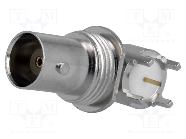 Socket; BNC; female; angled 90°; 50Ω; THT; on PCBs; teflon