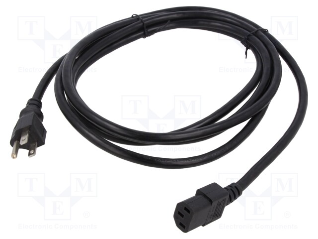 Cable; IEC C13 female,NEMA 5-15 (B) plug; PVC; 2m; black; 3x14AWG