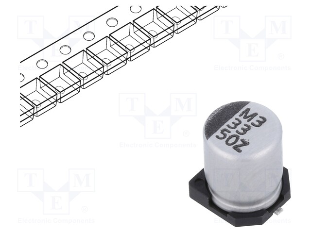 Capacitor: electrolytic; SMD; 33uF; 50VDC; Ø6.3x7.7mm; ±20%