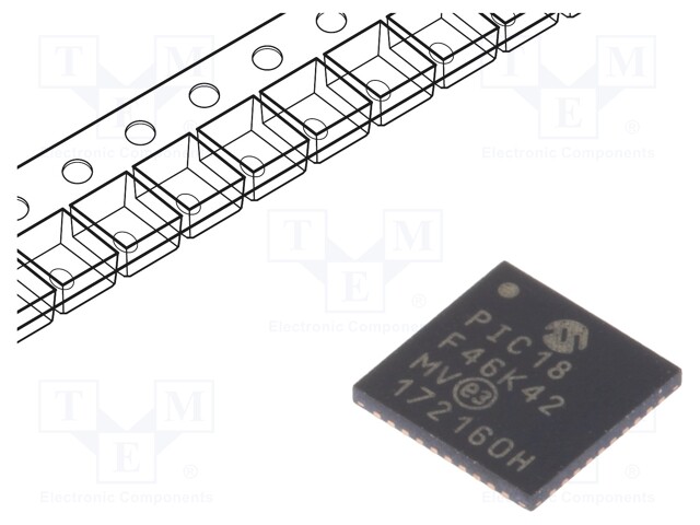 PIC microcontroller; Memory: 64kB; SRAM: 4096B; EEPROM: 1024B; SMD