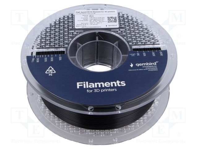 Filament: PET-G; 1.75mm; black; 220÷260°C; 1kg; High Speed