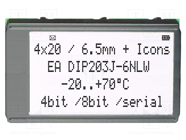 Display: LCD; alphanumeric; FSTN Positive; 20x4; black; 75x45.8mm