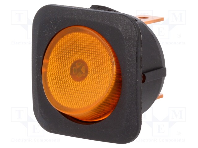 ROCKER; SPST; Pos: 2; OFF-ON; 25A/12VDC; yellow; neon lamp; 50mΩ