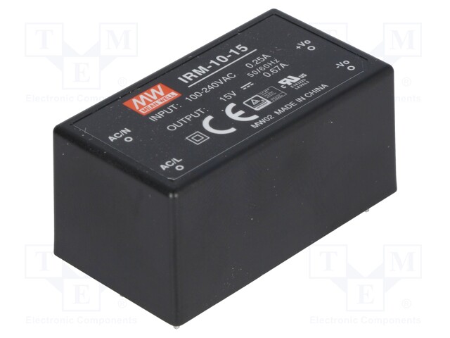Power supply: switched-mode; modular; 10.05W; 15VDC; 0.67A; 40g