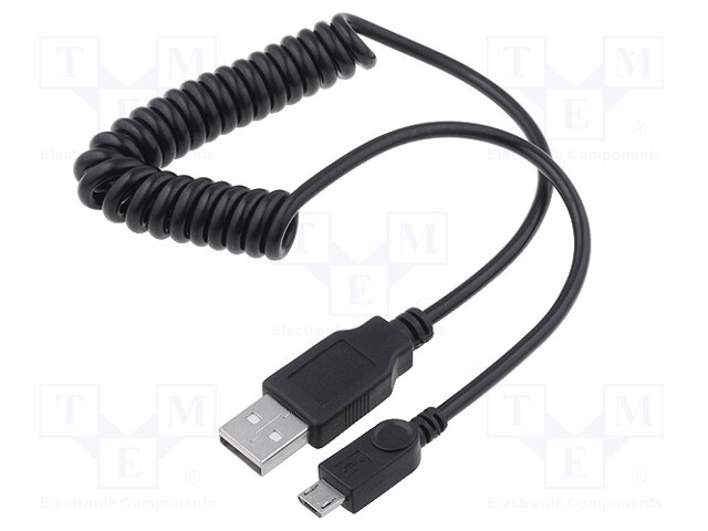 Cable; USB 2.0,coiled; USB A plug,USB B micro plug; black