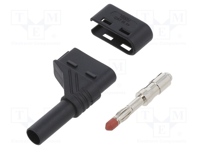 Plug; 4mm banana; 24A; 1kVDC; black; insulated,angled; 0.5÷1.5mm2