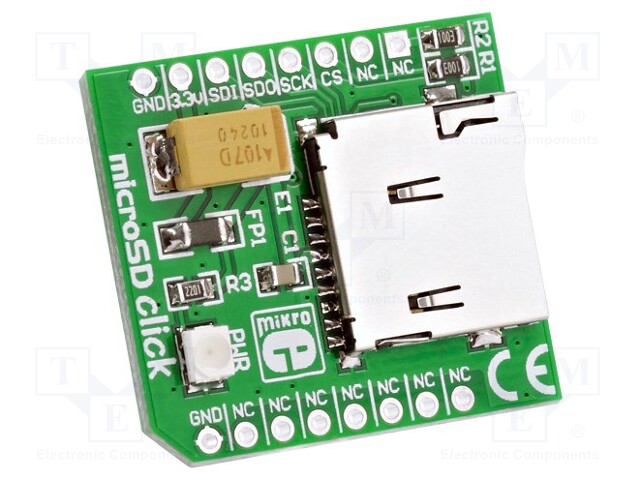 Click board; SD cards socket; SPI; mikroBUS connector; 3.3VDC