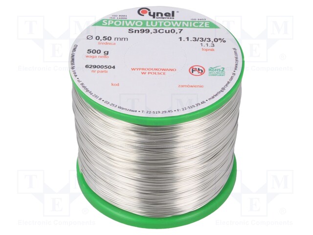 Soldering wire; Sn99Ag0,3Cu0,7; 500um; 500g; lead free; 216÷227°C