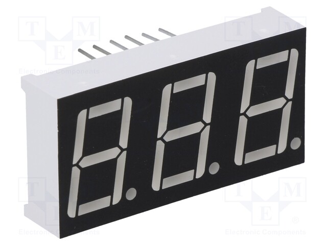 Display: LED; 7-segment; 14.22mm; 0.56"; No.char: 3; green; 6.5mcd