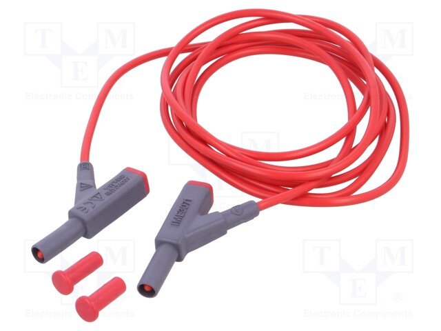 Test lead; 16A; 4mm banana plug-4mm banana plug; insulated; red