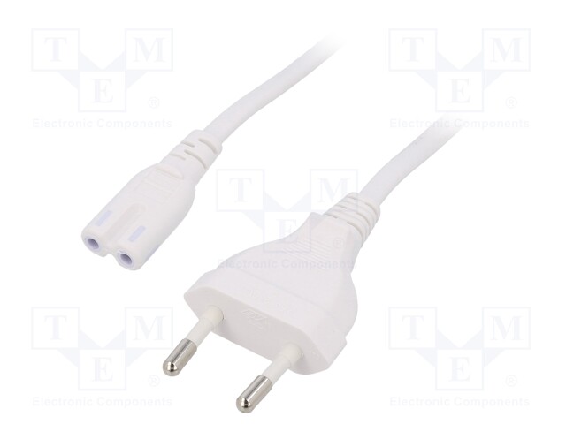 Cable; CEE 7/16 (C) plug,IEC C7 female; 1.8m; white; 2.5A; 250V