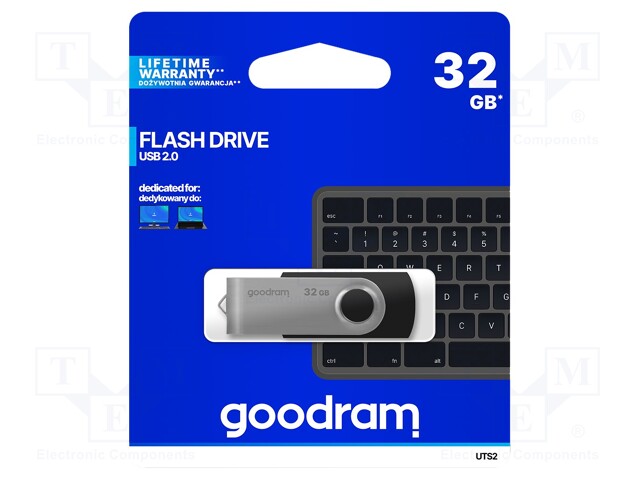 Pendrive; USB 2.0; 32GB; Read: 20MB/s; Write: 5MB/s; Colour: black