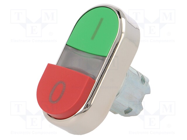 Switch: double; Stabl.pos: 1; 22mm; green/red; Illumin: none; IP67