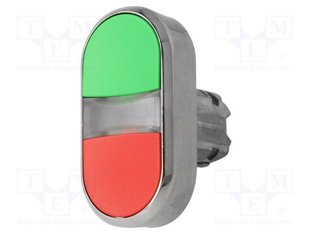 Switch: double; Stabl.pos: 1; 22mm; green/red; Illumin: none; IP67