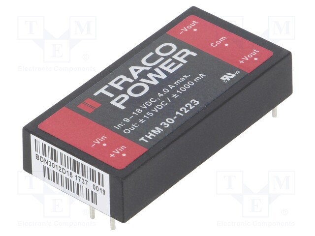 Converter: DC/DC; 30W; Uin: 9÷18V; Uout: 15VDC; Uout2: -15VDC; 2"x1"