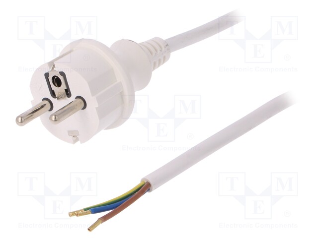 Cable; SCHUKO plug,CEE 7/7 (E/F) plug,wires; 2m; white; PVC; 16A