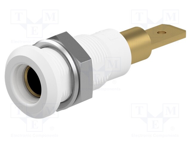 Socket; 4mm banana; 25A; 30VAC; 60VDC; white; gold-plated; on panel