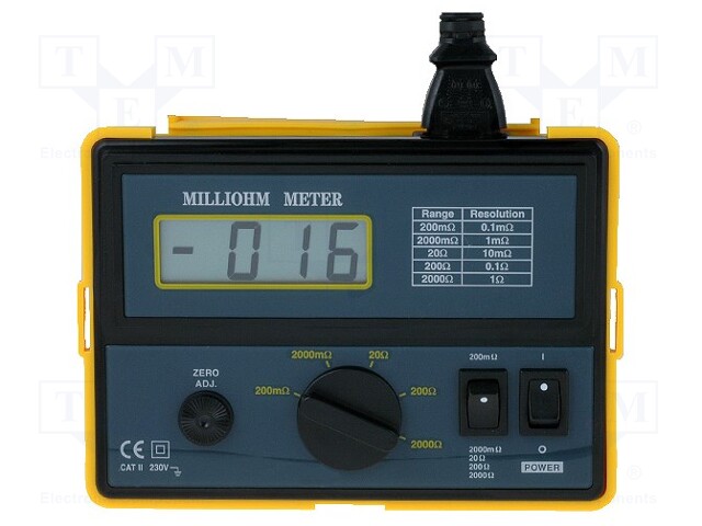 Milli-ohm meter; LCD (1999); 0,1m÷200m/2/20/200/2000Ω; Plug: EU