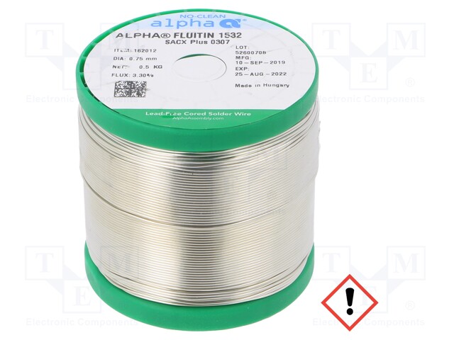 Soldering wire; Sn99Ag0,3Cu0,7; 0.75mm; 500g; lead free; 3.3%