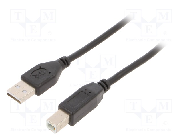 Cable; USB 2.0; USB A plug,USB B plug; nickel plated; 1.5m; black