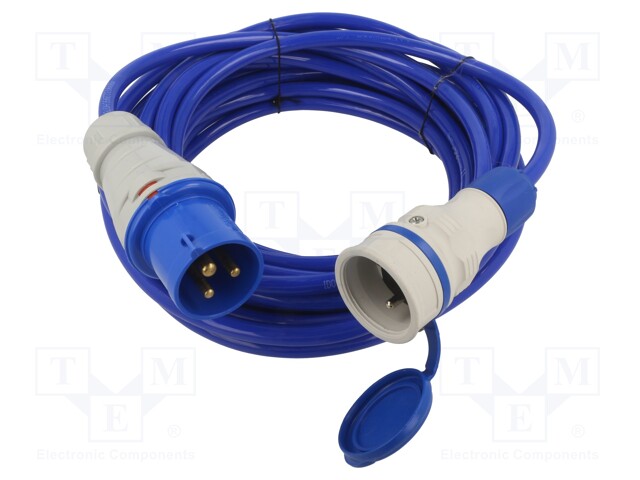 Extension lead; Sockets: 1; PUR; blue; 3x2,5mm2; 10m; 16A