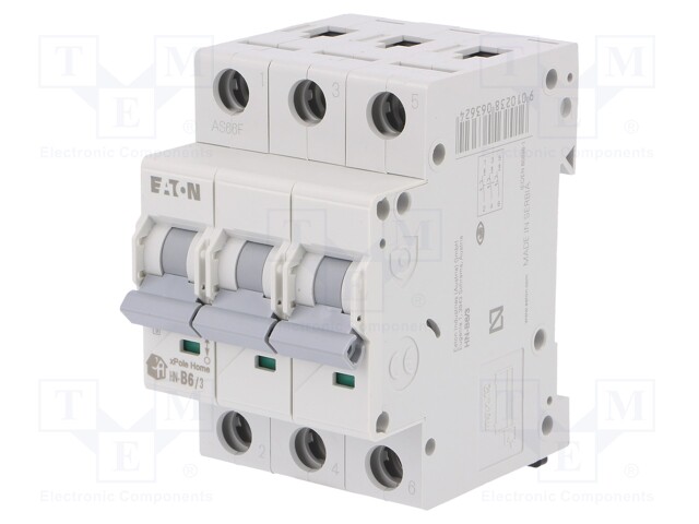 Circuit breaker; 230/400VAC; Inom: 6A; Poles: 3; DIN; Charact: B; 6kA