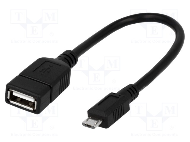 Cable; OTG,USB 2.0; USB A socket,USB B micro plug; 0.2m; black