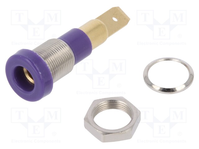 Socket; 4mm banana; 25A; 30VAC; 60VDC; violet; screw; insulated